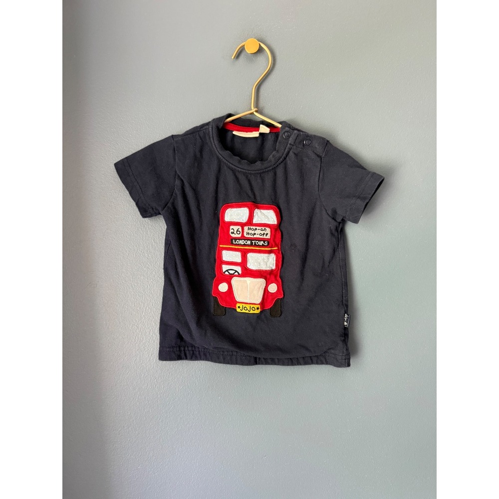 JoJo Maman Bebe Kids Navy‎ Blue London Bus Applique T-Shirt 1-2 Years